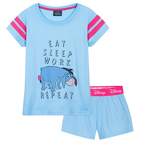 Disney Stitch Schlafanzug Kinder Mädchen Kurz Nachtwäsche Tshirt und Schlafhose Kurz Set für Kinder und Teenager Jungen Mädchen 4-14 Jahre (Blau I-Aah, 9-10 Jahre) von Disney