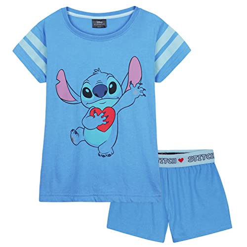 Disney Stitch Schlafanzug Kinder Mädchen Kurz Nachtwäsche Tshirt und Schlafhose Kurz Set für Kinder und Teenager Jungen Mädchen 4-14 Jahre (Blau Stitch, 13-14 Jahre) von Disney