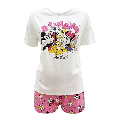 Disney Schlafanzug für Damen, Mickey Maus, T-Shirt und Shorts aus Baumwolle, Sommer 6093, Weiß, XL von Disney