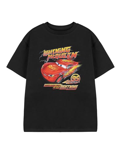 Disney Schwarzes T-Shirt mit Cars-Grafik für Jungen | Lightning McQueen Thunder Hollow Series Kurzarm-T-Shirt | Racing 95 Rundhals-Top | Freizeitkleidung für Kinder | Animationsfilm-Merchandise von Disney