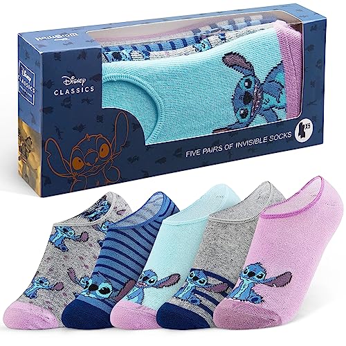 Disney Sneaker Socken, Kollektion, baumwollreich Kurze Socken, Stitch Socken, Blau, 5 Paar Socken, Größen 36-40, Socken Damen, Geschenke Fans von Disney