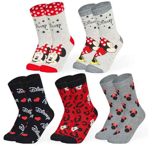 Disney Wadensocken Damen, Bunte Warme Socken Damen mit Motiv 5er-Pack - Stitch Winnie Pooh Baby Yoda, Freundin Geschenk (Mehrfarbig) von Disney