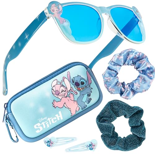 Disney Sonnenbrille Kinder Set mit Sonnenbrillen Etui, Scrunchies & Haargummis Mädchen (Blau Stitch) von Disney