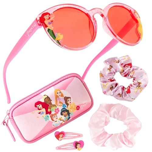 Disney Sonnenbrille Kinder Set mit Sonnenbrillen Etui, Scrunchies & Haargummis Mädchen (Rosa Prinzessinnen) von Disney