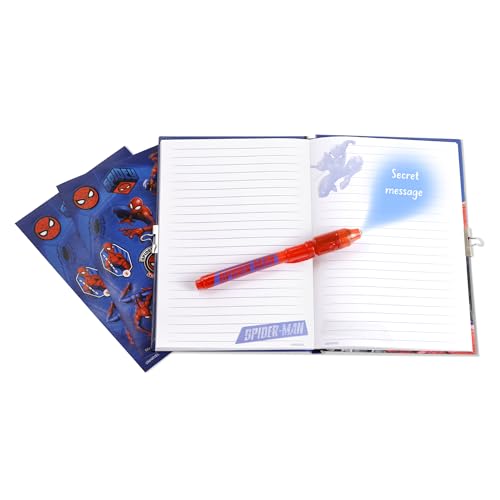 Disney Spider-Man Kinder Magischer Stift und geheimes Tagebuch Notizbuch Schreibwaren Geschenkset, blau, Kids Spiderman Schreibwaren-Set mit einem geheimen Tagebuch von Disney