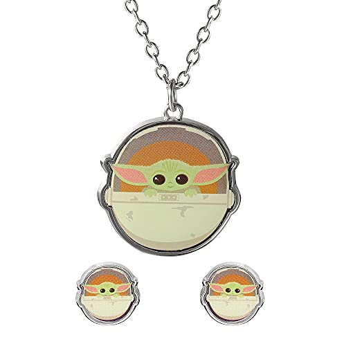Disney Star Wars Halskette und Ohrringe-Set mit Baby Yoda, Messing, für Kinder von Disney