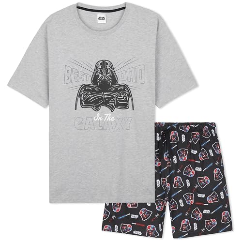 Disney Star Wars Pyjama Herren Kurz 2 Teiliger Kurzer Schlafanzug Männer Bequemer Atmungsaktiver Baby Yoda Mandalorian Sommer Hausanzug (M, Grau Darth Vader) von Disney