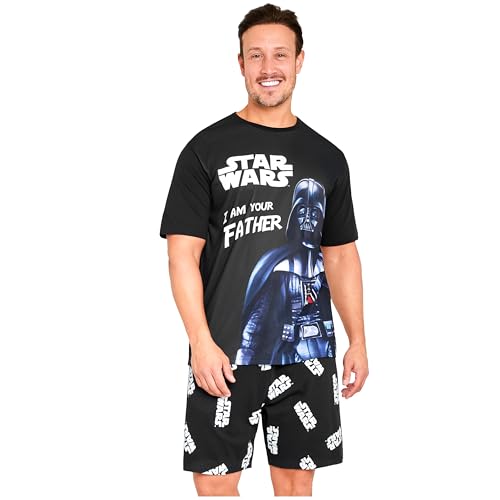 Disney Star Wars Pyjama Herren Kurz 2 Teiliger Kurzer Schlafanzug Männer Bequemer Atmungsaktiver Baby Yoda Mandalorian Sommer Hausanzug (M, Schwarz Darth Vader) von Disney