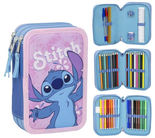 Disney Stich gefülltes Federmäppchen Kinder Schule Schreibwaren Set Buntstifte Stifte Stich Geschenk, blau von Disney
