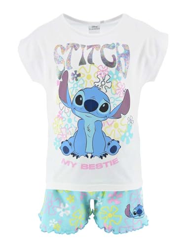 Disney Stitch 2-Teiliges Set für Mädchen, Stitch Design Weicher Baumwoll Pyjama T-Shirt und Shorts für Mädchen, Größe 6 Jahre | Blau von Disney