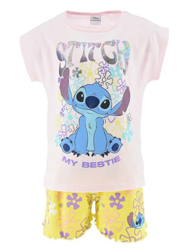 Disney Stitch 2-Teiliges Set für Mädchen, Stitch Design Weicher Baumwoll Pyjama T-Shirt und Shorts für Mädchen, Größe 6 Jahre | Gelb von Disney