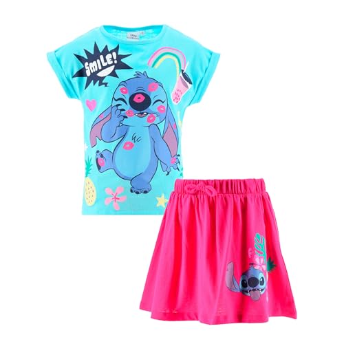 Disney Stitch 2-Teiliges Set für Mädchen, T-Shirt und Rock im 'Smile' Design, Größe 8 Jahre | Blau von Disney