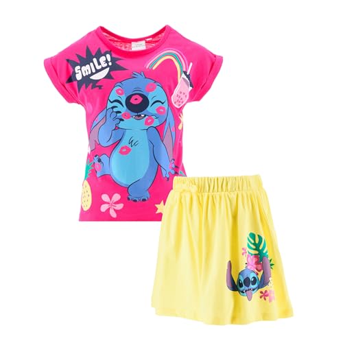Disney Stitch 2-Teiliges Set für Mädchen, T-Shirt und Rock im 'Smile' Design, Größe 8 Jahre | Gelb von Disney