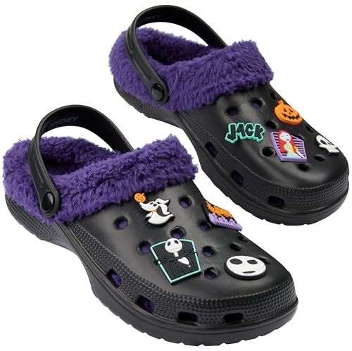 Disney Stitch Clogs Hausschuhe Damen Gartenschuhe Gefüttert mit oder ohne Abnehmbaren Ansteckern Geschenk für Frauen (Schwarz Jack Skellington, 34/35 EU) von Disney