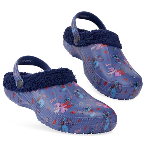 Disney Stitch Clogs für Damen - Winter Hausschuhe Damen Fleece Gefüttert in Größe 35-40 mit Anti-Rutsch-Sohle (Blau, 35-36 EU) von Disney