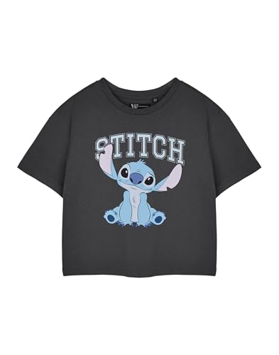 Disney Stitch Damen Charcoal Cropped T-Shirt | Kurzarm College Crop Grafik T-Shirt | Niedliche Alien Cartoon Kleidung | Lilo & Stitch Movie Merchandise Geschenk für Erwachsene & Jugendliche von Disney