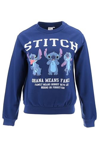 Disney Stitch Damen Sweatshirt, Stitch Design Pullover, Weiches Textil-Sweatshirt, Mädchen Sweatshirt, Geschenk für Frauen und Jugendliche | Größe L - Blau von Disney