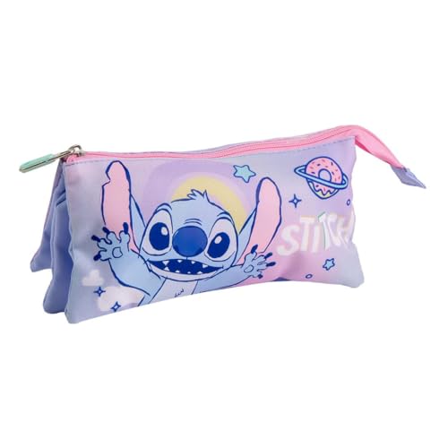 Disney Stitch Federmäppchen, Schlampermäppchen, Aufbewahrung für Stifte, Schule, Kindergarten, Etikett für eigenen Namen Lilo und Stitch (Blau-Rosa) von Disney