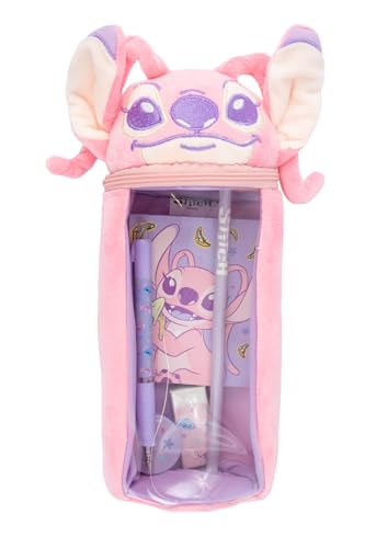 Disney Stitch – Federmäppchen aus Plüsch zylindrisch mit 3D-Kopf | Schreibwaren-Set mit Stift, Bleistift, Notizblock, Radiergummi und Spitzer, Rosa Stitch, Mäppchen von Disney