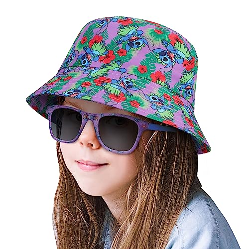 Disney Stitch Outdoor Hut mit Passender Sonnenbrille Kinder Größe, Anti-UV Shades + Sonnenhut Kinder, Langlebig Kinder Sonnenhut mit Innenschweißband, für 5-12 Jahre, Mehrfarbig von Disney