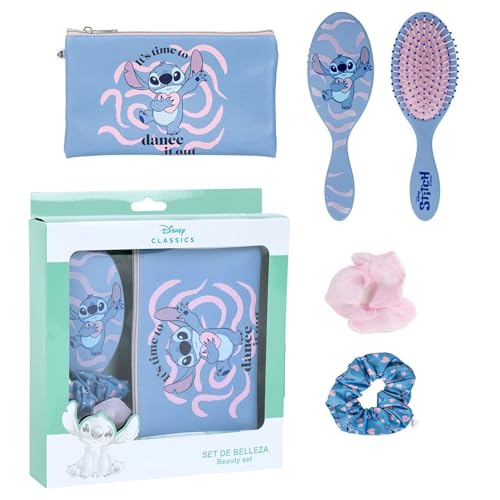 Disney Stitch Hair Beauty Zubehör Set Mädchen Haarbürste + Kosmetiktasche + 2 Haargummis Stitch 4-teiliges Geschenkset von Disney