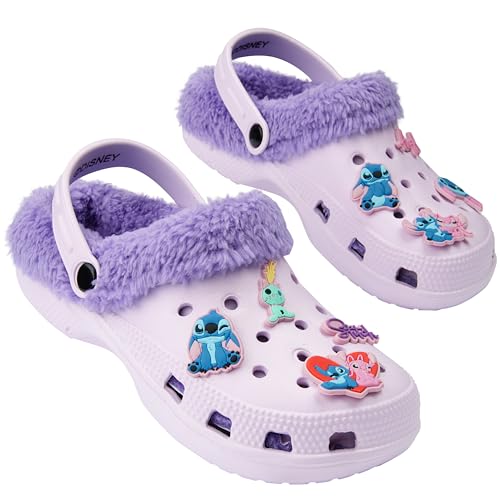 Disney Stitch Hausschuhe Kinder Mädchen – Fleece-gefütterte Kinder Clogs mit rutschfester Sohle (Lila Stitch, 34/35 EU) von Disney