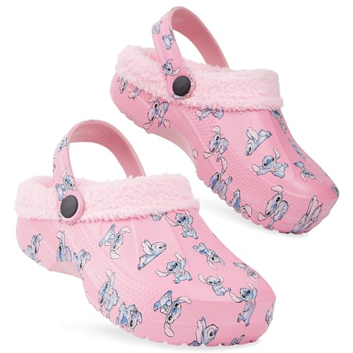 Disney Stitch Hausschuhe Kinder Mädchen – Fleece-gefütterte Kinder Clogs mit Rutschfester Sohle (Rosa Stitch, 26-27 EU) von Disney
