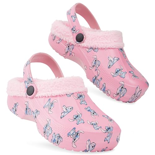 Disney Stitch Hausschuhe Kinder Mädchen - Winter Clogs Mädchen Fleece Gefüttert in Größe 26-35 mit Anti-Rutsch-Sohle (Rosa Stitch, 34-35 EU) von Disney