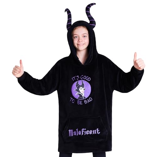 Disney Hoodie Decke Mädchen, Kuscheldecke mit Ärmeln, Fleece Kapuzenpullover, Hoodie Mädchen Geschenke (Schwarz Maleficent) von Disney