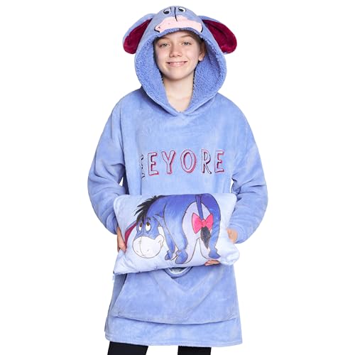 Disney Übergroße Kapuzenpullover Mädchen 2-in-1 Kissen Hoodie, Sherpa-Kapuze & 3D-Ohren One Size - Geschenke für Mädchen (Blau Eeyore) von Disney