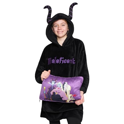 Disney Übergroße Kapuzenpullover Mädchen 2-in-1 Kissen Hoodie, Sherpa-Kapuze & 3D-Ohren One Size - Geschenke für Mädchen (Schwarz Maleficent) von Disney