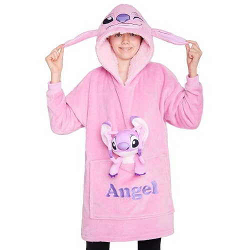 Disney Stitch Hoodie-Decke Kinder, Kapuzenpullover Mädchen mit Sherpa-Kapuze, 3D-Ohren, Kängurutasche - Mädchen Geschenke (Rosa Angel) von Disney