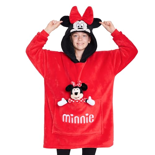 Disney Stitch Hoodie-Decke Kinder, Kapuzenpullover Mädchen mit Sherpa-Kapuze, 3D-Ohren, Kängurutasche - Mädchen Geschenke (Rot Minnie) von Disney