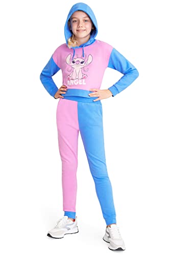 Disney Stitch Jogginganzug Kinder Mädchen Trainingsanzug Teenager Kapuzenpullover und Jogginghose Set (Rosa/Blau, 13-14 Jahre) von Disney