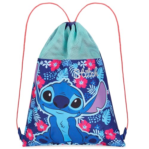 Disney Stitch Kinder Kordelzug Turnbeutel, Spiderman Schwimmtasche Kinder Gym Bag Sporttasche - Geschenke für Kinder (Blau Stitch) von Disney