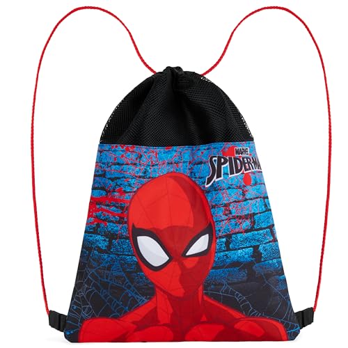 Disney Stitch Kinder Kordelzug Turnbeutel, Spiderman Schwimmtasche Kinder Gym Bag Sporttasche - Geschenke für Kinder (Rot/Blau Spiderman) von Disney