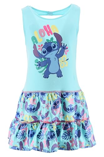 Disney Stitch Mädchen Kleid, Weiche Baumwolle Kleid 'Aloha' Design Kurzärmeliges für Mädchen, Größe 3 Jahre | Blau von Disney