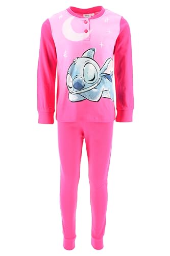 Disney Stitch Mädchen Pyjama, 2-Teilig Set T-Shirt und Langer Hose mit Stitch Design, Geschenkbox Inklusive, Größe 7 Jahre | Fuchsia von Disney