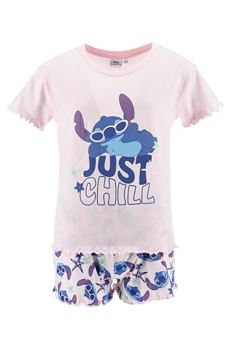 Disney Stitch Mädchen T-Shirt und Shorts, 'Just Chill' Design 2-Teiliges Pyjama Set, Größe 12 Jahre | Rosa von Disney