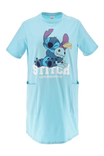 Disney Stitch Nachthemd für Damen, Kurzes Kleid mit Stitch, Sommer Pyjama, Geschenk für Frauen und Jugendliche | Größe L, Blau von Disney