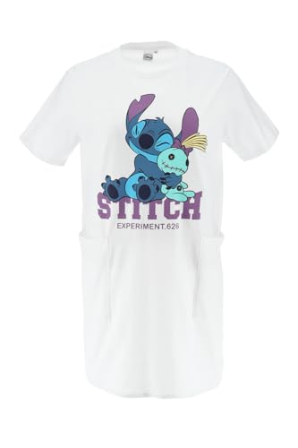 Disney Stitch Nachthemd für Damen, Kurzes Kleid mit Stitch, Sommer Pyjama, Geschenk für Frauen und Jugendliche | Größe L, Weiß von Disney
