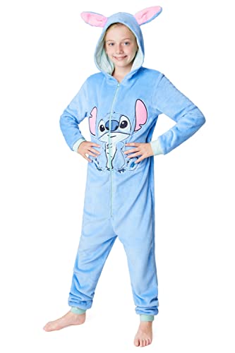 Disney Stitch Onesie Mädchen, Kuschelige Warm Einteiler Schlafanzug Kinder, Baby Yoda Geschenke für Mädchen Weihnachten (Blau Stitch, 11-12 Jahre) von Disney