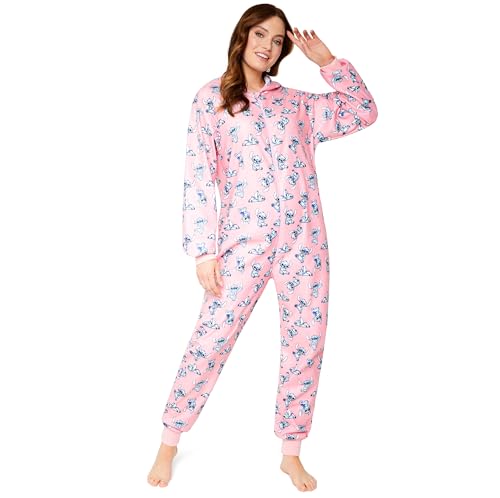 Disney Stitch Onesie Damen Kuschelig, Stitch Pyjama Onesie Erwachsene mit Kapuze S bis XL - Lilo und Stitch Geschenke (Rosa Stitch, L) von Disney