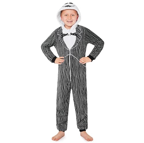 Disney Stitch Onesie Mädchen, Kuschelige Warm Einteiler Schlafanzug Kinder, Baby Yoda Geschenke für Mädchen Weihnachten (Schwarz Jack Skellington, 5-6 Jahre) von Disney