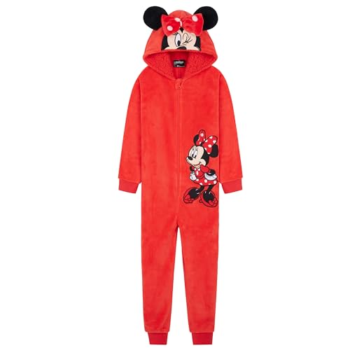 Disney Stitch Onesie Mädchen, Kuschelige Warm Einteiler Schlafanzug Kinder, Baby Yoda Geschenke für Mädchen Weihnachten (Rot Minnie, 5-6 Jahre) von Disney