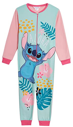 Disney Einteiler für Mädchen, Fleece-Schlafanzug, All-in-One, Kinder-Pyjama, mit Reißverschluss, Loungewear, Nachtwäsche, Rose, 7-8 Years von Disney