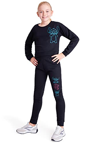 Disney Stitch Jogginganzug Kinder Mädchen Trainingsanzug Teenager Kapuzenpullover und Jogginghose Set (Schwarz, 11-12 Jahre) von Disney