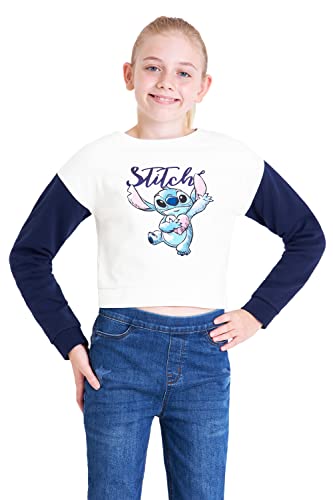 Disney Stitch Pullover Kinder Mädchen 7-14 Jahren, Crop Top Sweatshirt Pullover Mädchen - Geschenke für Mädchen (11-12 Jahre, Beige/Blau) von Disney