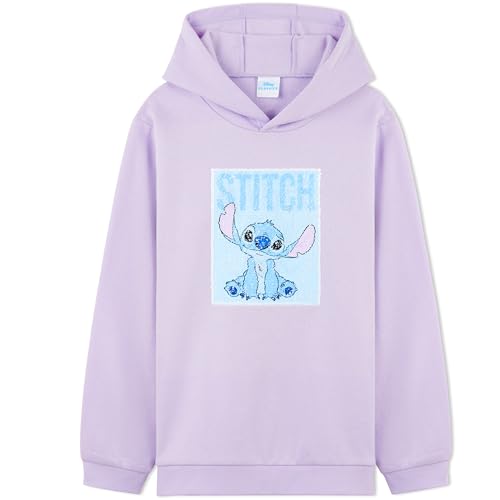 Disney Stitch Pullover Mädchen, Jungen & Teens, Atmungsaktiv Kinder Hoodie Kuschelig mit Wendbarem Pailletten-Design, Geschenk Idee (Lila Stitch, 9-10 Jahre) von Disney