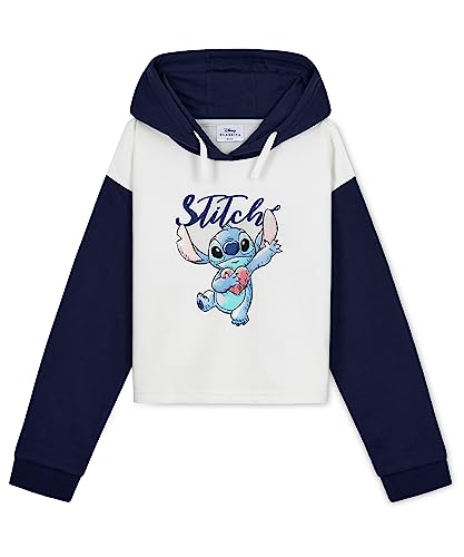 Disney Stitch Kapuzenpullover Mädchen Cropped Hoodie Kinder Teenager 7-14 Jahre - Hoodie Mädchen Geschenke (11-12 Jahre,Weiß/Marineblau) von Disney